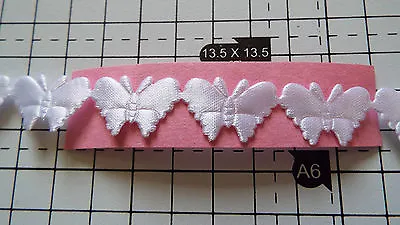 1m-White -Butterfly Motif - AppliqueTrimmingsWeddingSatin Lace Ribbon- W-15mm • £1.99