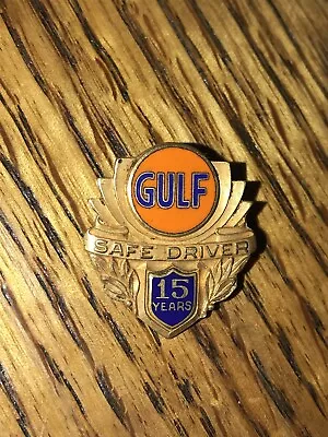 Vintage Enamel Gulf Gasoline 15 Year Safe Driver Auto Service Pin Advertising • $35.99