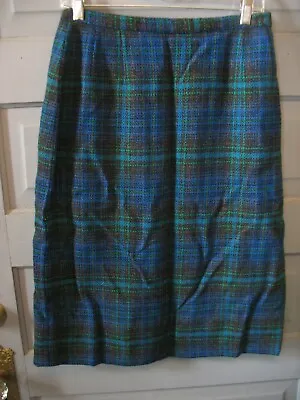 Vintage Pendleton 100% Wool Skirt Blue Green Tartan Plaid Size 16  24   Waist  • $30.12