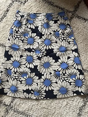 Laura Ashley Size 12 Navy Blue Floral Linen Mix Skirt Midi Lined • £7.99