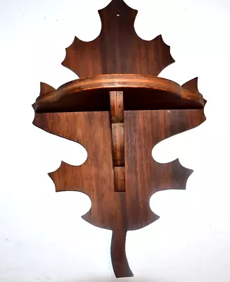 Vtg Shelf Folk Art Rustic Wood Knick Knack Trinket Decorative Oak Maple ? Leaf • £12.70