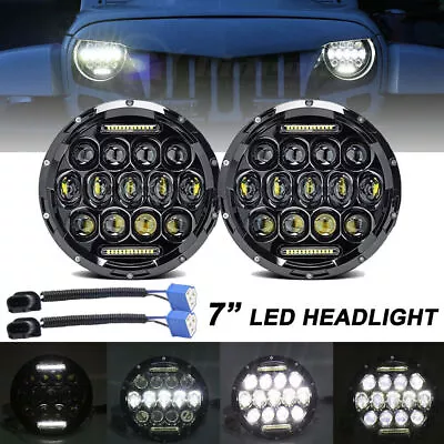 1Pair 7  Inch Round LED Headlights Halo Angle Eyes For Jeep Wrangler JK LJ TJ CJ • $33.10