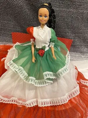 Beautiful Mexican Barbie With A Redwhite And Green Dress. Includes Stand • $15