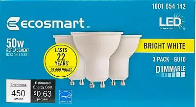 EcoSmart 50W LED Light Bulb Dimmable GU10 (3-Pack)- NIB • $8.99