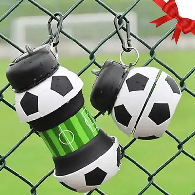 Football Water Bottle - 550ml Silicone Collapsible Drinking Bottle With Keyring • £10.90