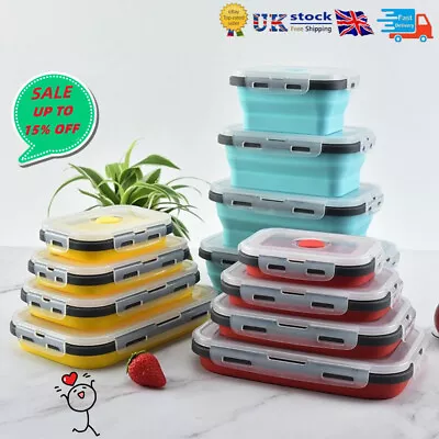 Portable Silicone 1/4pcs Collapsible Food Storage Boxes Lunchboxes Containers • £6.57