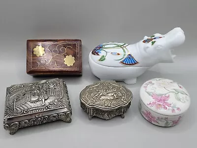 Vintage Trinket Box Lot Of 5 Japan Silver  Ceramic  India Wood Inlay • $25