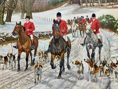£1200 • Buy Winters Horse Hunt Original Oil Painting By British Artist R.L.Harvey 1888-1973