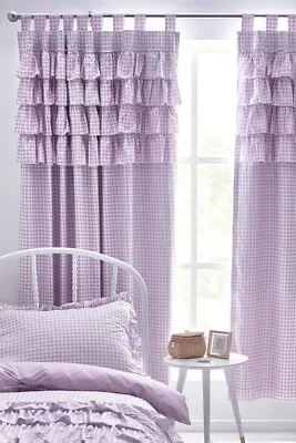 £69 • Buy Curtains NEXT Gingham Ruffle Tab Top Blackout Curtains Christmas Gift New