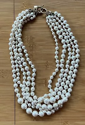 J.Crew Faux Pearl 5 Strand Gold Tone Clasp Statement Necklace 21   • $16