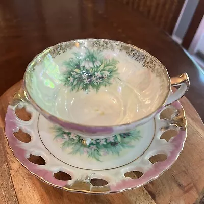 Vtg Ameriport  Cup & Saucer; 3 Footed  Cup;reticulated Saucer; Iridescent; Japan • $11