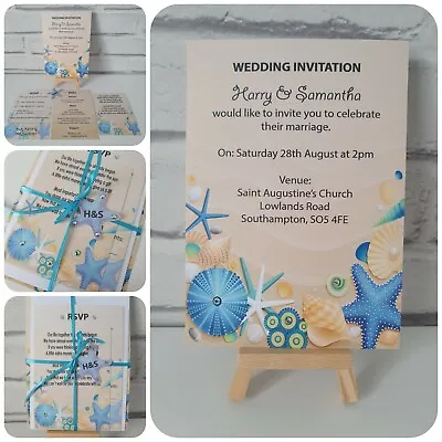 £4.80 • Buy BEACH Personalised Handmade Invitations Wedding Party Birthday Sand Sea 10 Pk