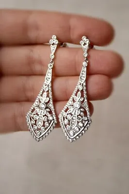 Art Deco Vintage Style Lab Created Diamond Drop/Dangle 925 Silver Earrings • $70.70