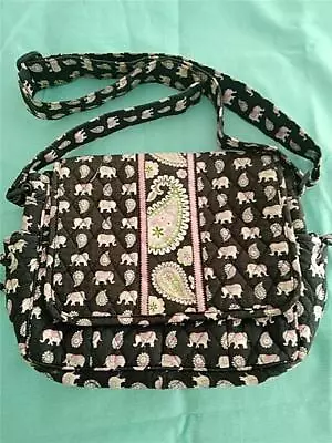 Vera Bradley PINK ELEPHANT CROSSBODY Messenger Large Purse Black Pink Favorite! • $19.99