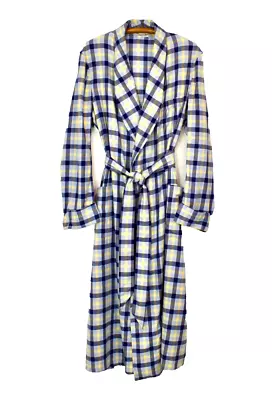 Vtg Blue Navy Plaid Brushed Cotton Robe Mens L - LN Wise Robes Of Distinction UK • $55