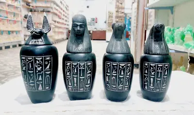 Canopic Jars Egyptian Ancient 4 Sons Of Horus Antiques Pharaonic Figures Bazareg • £297.58