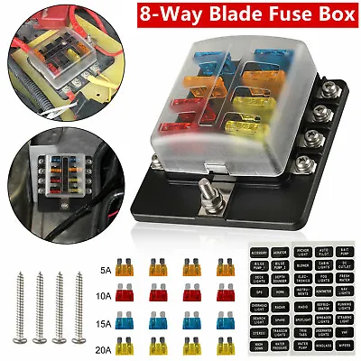 8-Way Blade Fuse Box Block Holder LED Indicator 12V 32V Car Marine Waterproof US • $12.98