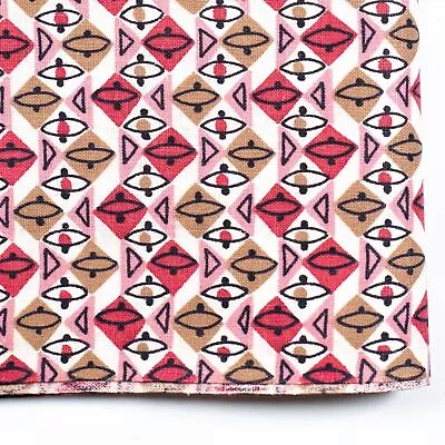 Vintage Cotton Fabric MCM Midcentury Modern Atomic 1960s Pink Geometric 36x50 • $23.98