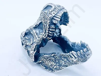 5.1 Oz Hand Poured Silver Bar Decorated T-Rex Skull Cast Bullion .999+ Fine • $497.25