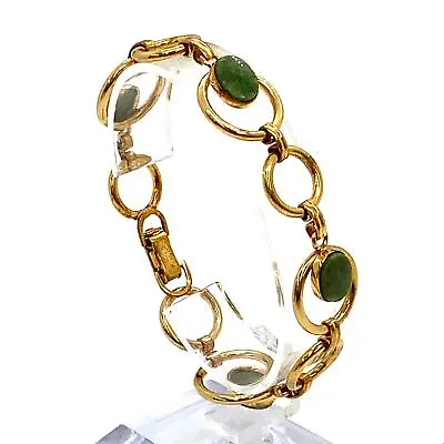 Vintage Signed 12K Gold Filled Van Dell Green Jade Open Circle Link Bracelet 7 • $65