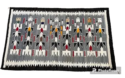 Vintage Yei & Yei Be Chei Navajo Handspun Pictorial Rug Mid Century 40” X 68” • $925