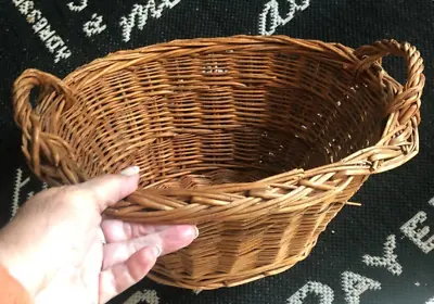 Vtg Small Oval Willow Clothes LAUNDRY BASKET Side Handles Doll Child Size Mini B • $49.34