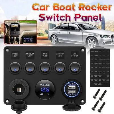 $27.99 • Buy 12V Rocker Switch Panel 5 Gang ON-OFF Toggle Waterproof Boat Marine USB Charger