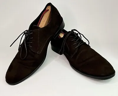 H&M Mens Brown Faux Suede  Lace Up Round Toe Oxford Dress Shoe Size US 8.5 EU 41 • $16