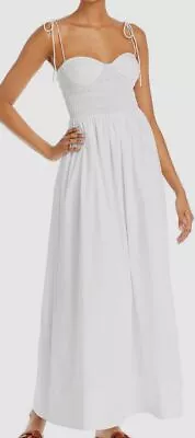 $122.98 • Buy $350 Staud Women's White Landry Smocked Sweetheart Neck Maxi Dress Size S