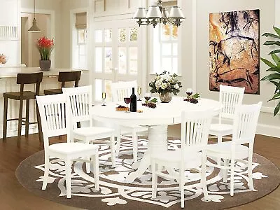 7 PC  Mid Century Modern Oval Dining Table W/ Leaf &  Chairs Set In Linen White • $796