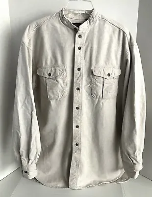 Eddie Bauer Shirt Mens Large Tall Long Sleeve Banded Collar White Vintage USA • $28.88