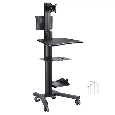 Rolling PC Cart Monitor Mount Mobile Computer Workstation Stand Adjustable Desk • $319.90