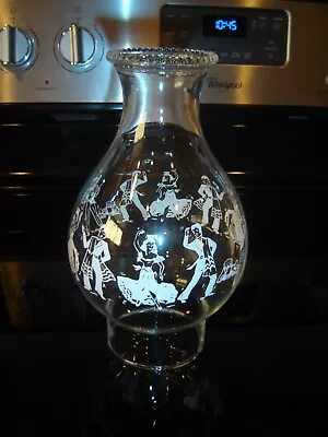 Vintage Glass Chimney Flamingo Spanish Dancers For Oil / Electric Lamp 3  Fitter • $11