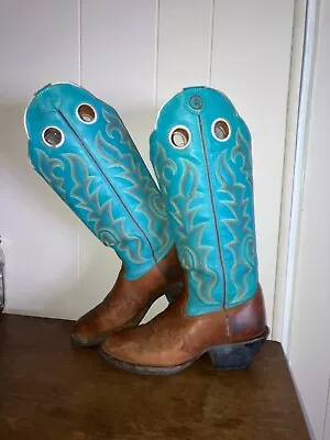 Tony Lama Buckaroo Western Boots Women's Size 8 B Turquoise Brown Blue • £110.88