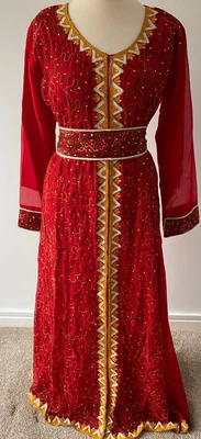 £14.99 • Buy Ladies Jalabiya Farasha Dubai Abaya Maxi  Dress Embroidery Lined (105) - RED 