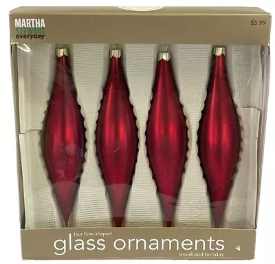 Martha Stewart Red Woodland Holiday Glass Flute Shaped Ornaments 4 In Box 6 1/2  • $31.49