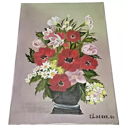 Vintage Acrylic Painting Still Life Flowers On Canvas Board 12 X 16 1984 Signed • $12