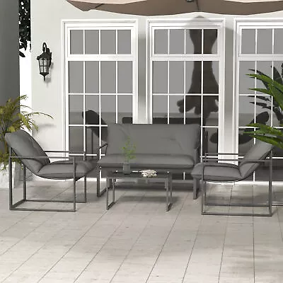 4 PCs Garden Sofa Set With 2 Single Armchairs Loveseat Coffee Table Grey • £153.99