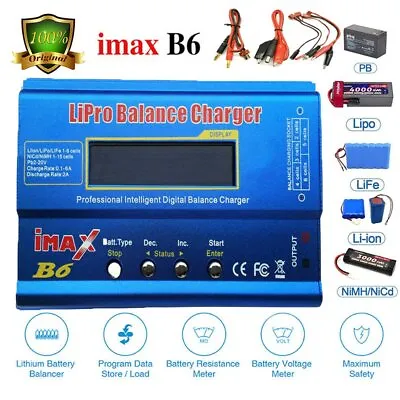 LCD IMax B6 Digital Battery Balance Charger 80W For Lipo NiMh Discharger Adapter • $33.89