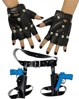 Adult Lara Croft Tomb Raider Gloves & Twin Gun Holster Set Fancy Dress Costume • £16.90