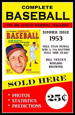 1953 Stan Musial Complete Baseball Magazine 11X17 Poster • $12.99