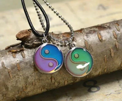 Leather Necklace With Modern Mood Changing Yin Yang Pendant • $15.99
