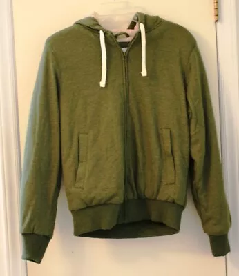 Mens Sherpa Hoodie Goodfellow & Co Small Olive Green 2 Pockets Faux Fur Zip NWOT • $27.95