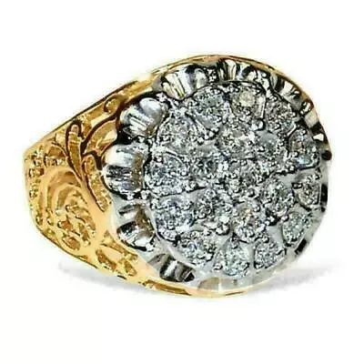 2C Yellow Gold Plated Male Kentucky Style Cluster Cubic Zirconia Gift Ring Fancy • $87.59