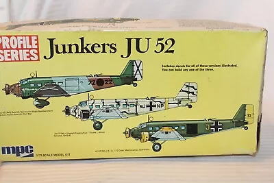 1/72 Scale MPC Models Junkers JU-52 Airplane Model Kit #2-2006 Started Open Box • $30.38