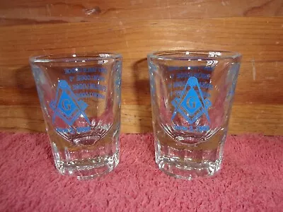 2 Vintage Shot Glasses 1990 Joint Table Lodge Free Mason Union Jerusalem Harmony • $19.60