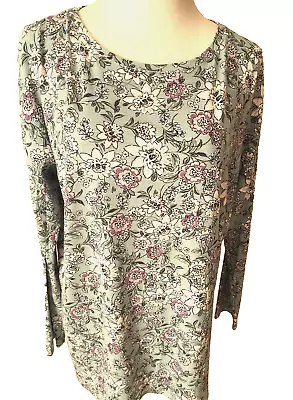 J. Jill~m/l~sage Green Floral Long Slv~gather Back Seam Stretch Hi Lo Hem Tunic • $9.99