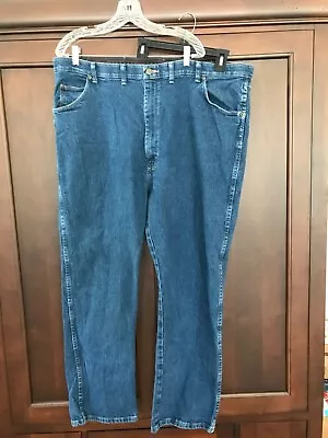 Wrangler Men's Size 44x30 Blue Elastic Waist Regular Fit Dark Wash Stretch Jeans • $12.42