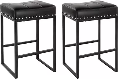 KKTONER Bar Stools Set Of 2 Counter Height 24-Inch Saddle Seat Black  • $117.94