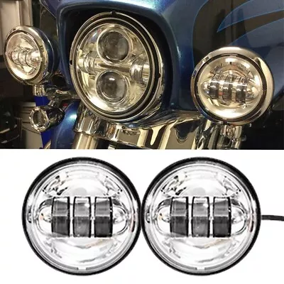 $46.99 • Buy Motorcycle 4.5  LED Headlight Auxiliary Passing Lights Lamps For Harley Chrome